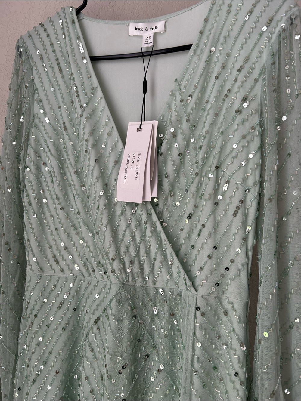 ASOS Mint Beaded Long Sleeve Evening Dress - Picture 4 of 5